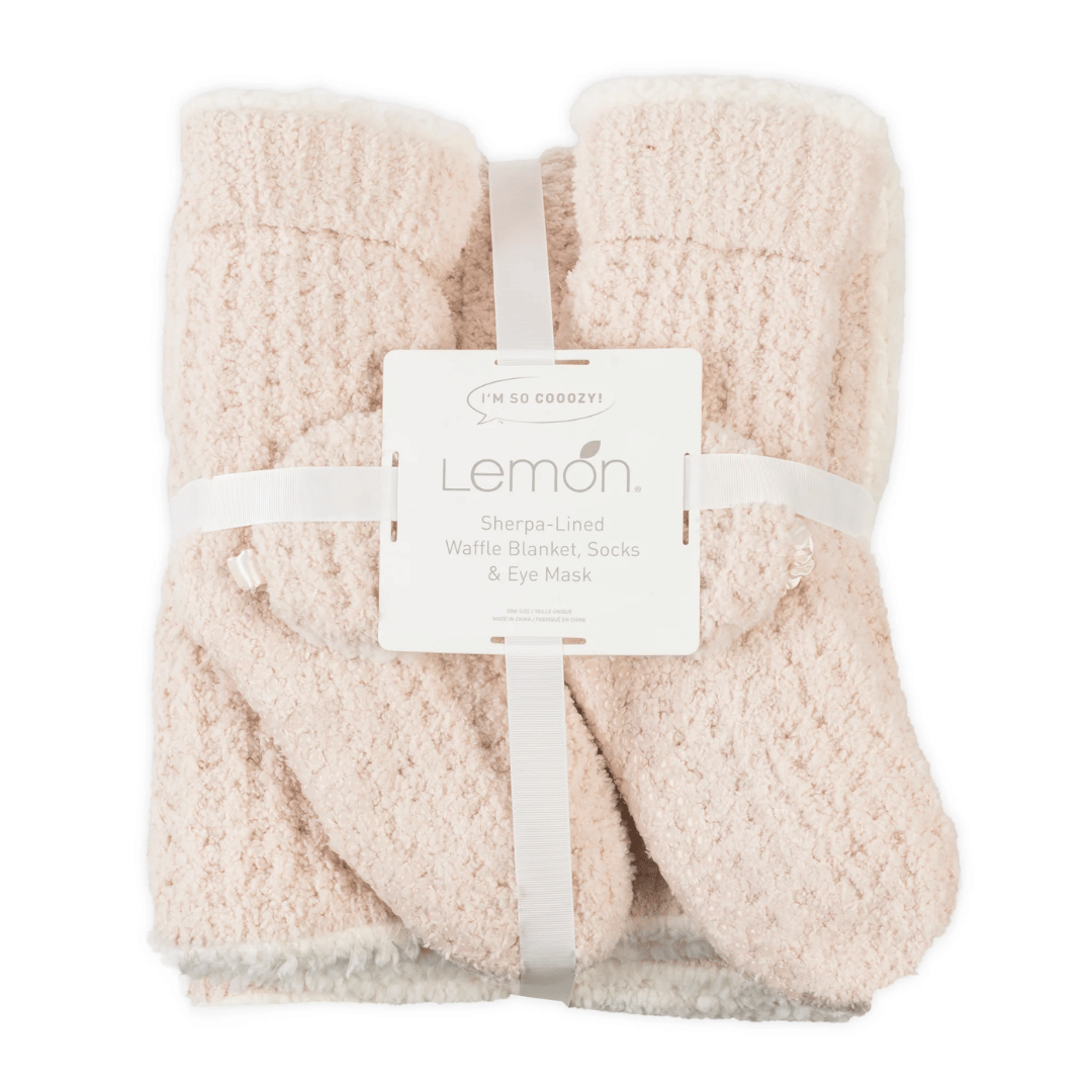 3pc Women's Sherpa Lined Cozy Waffle Set | Lemon