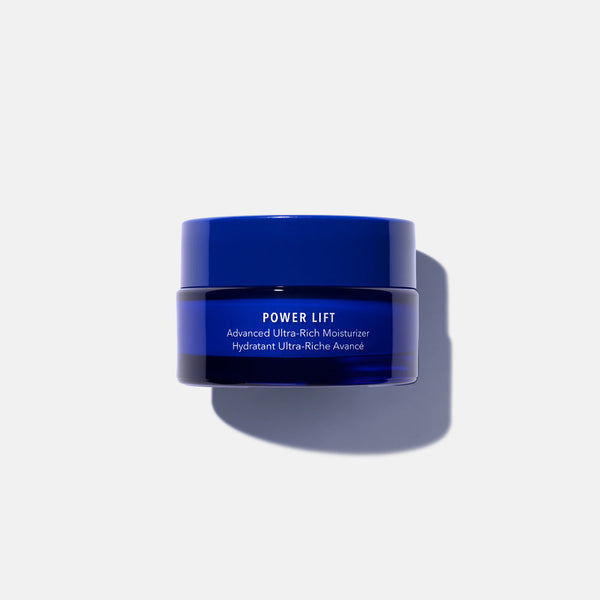 Blue jar of Power Lift | HydroPeptide advanced ultra-rich moisturizer for skincare, shown against a plain white background with soft shadows.