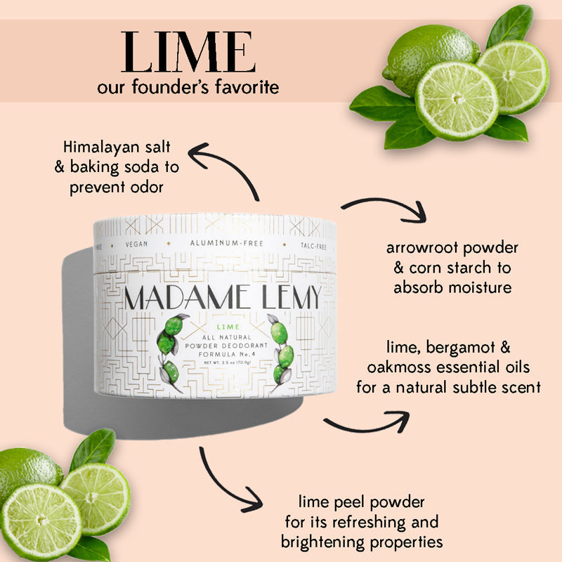 Le Petit Lime and Bergamot Powder: Deodorant, Body Powder, Dry Shampoo | Madame Lemy