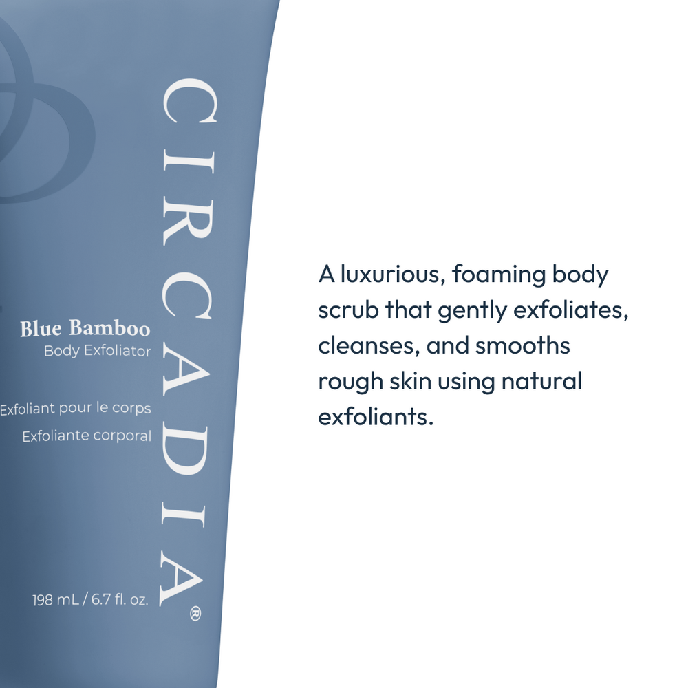 Blue Bamboo Exfoliator for Body | Circadia in a sleek blue tube, designed for effective body skincare and gentle exfoliation.