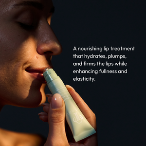 Close-up of a person applying Lip Renewing Hydrator - Vanilla Mint | Circadia, a nourishing lip treatment that hydrates, plumps, and firms lips while enhancing fullness and elasticity.