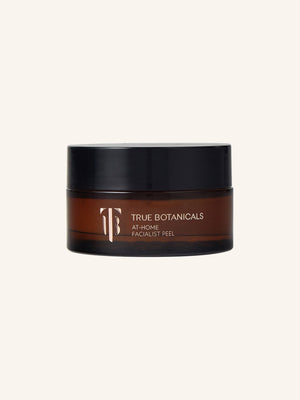 Jar of At-Home Facialist Peel | True Botanicals with dark amber glass and black lid, a skincare treatment for exfoliating and rejuvenating skin at home.