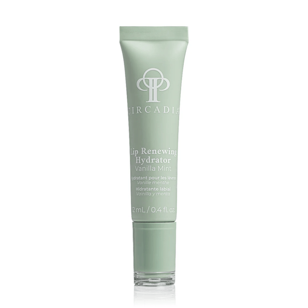 Tube of Lip Renewing Hydrator - Vanilla Mint | Circadia in soft green packaging, designed for nourishing and hydrating lips as part of a skincare routine.
