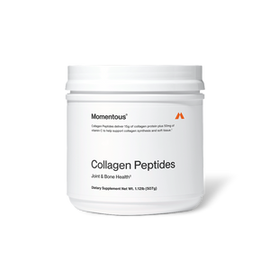 White container of Collagen Peptides dietary supplement supporting joint and bone health, featuring a minimalist label with clear text on a white background.