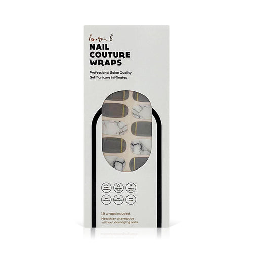 Gel Nail Wrap | Lauren B. Beauty featuring grey and gold geometric marble design, offering professional salon-quality gel manicure wraps for a quick and stylish nail look.