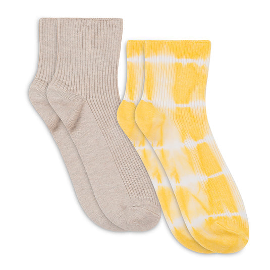 Women's Plant Dyed Quarter Crew Sock 2PK - Oxford | Lemon