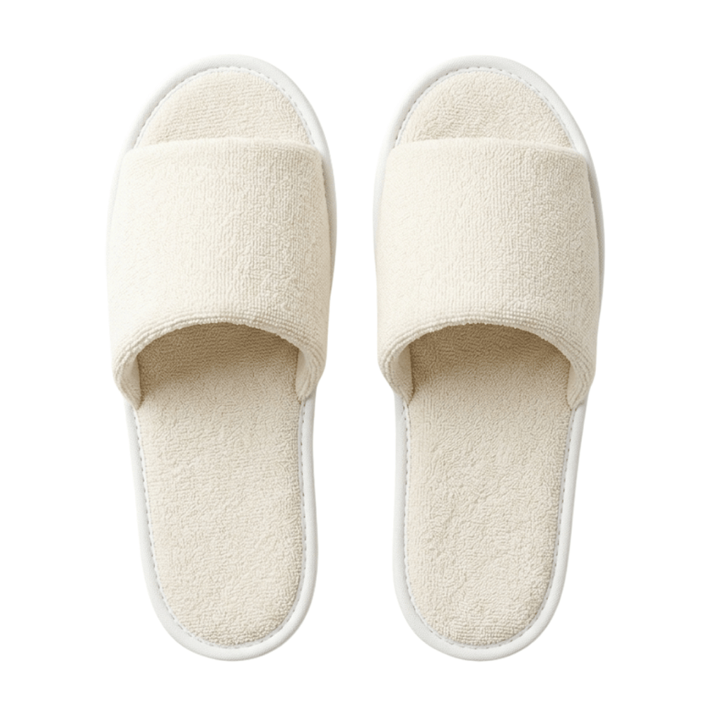 Lightweight Terry Open Toe Slipper | Lucky Owl in soft cream color with plush fabric designed for comfort and easy wear, ideal for spa and relaxation moments.
