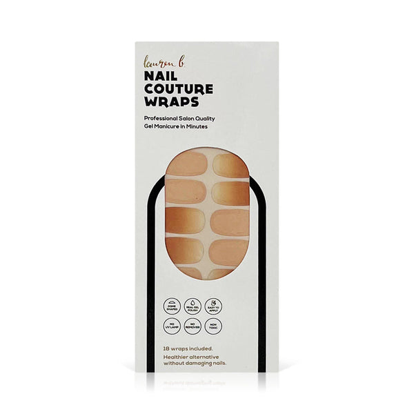 Packaging of Gel Nail Wrap | Lauren B. Beauty featuring nude gradient nail wraps designed for professional salon-quality gel manicure at home.