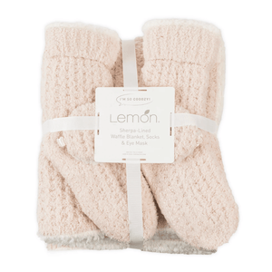3pc Women's Sherpa Lined Cozy Waffle Set | Lemon