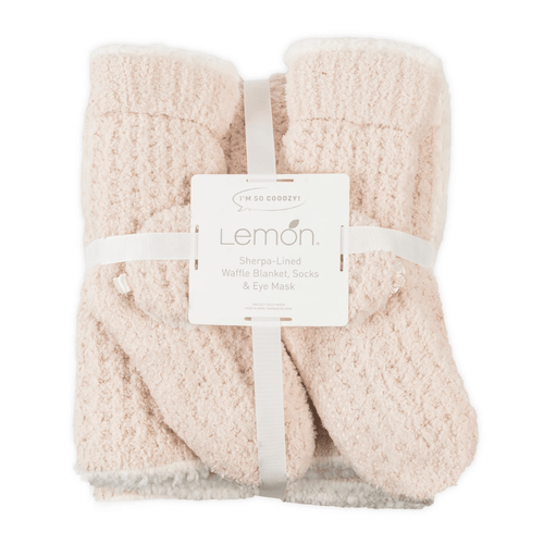 3pc Women's Sherpa Lined Cozy Waffle Set | Lemon