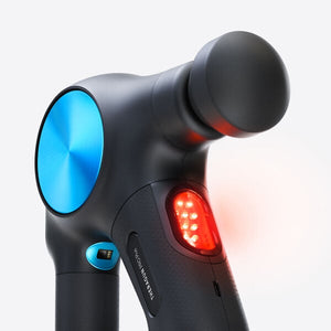 Theragun PRO Plus - Black | Therabody massage device showing the sleek black and blue design with illuminated control panel, ideal for recovery and wellness body care.