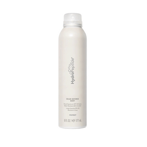 White spray bottle of Solar Defense Body SPF30 | HydroPeptide with minimalist branding, designed for skincare and body care protection.