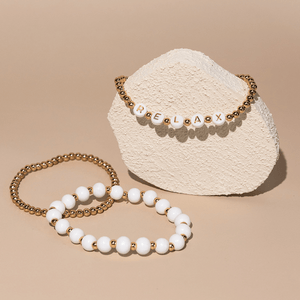 Wooden Beaded + Gold Bead 3 Bracelet Set - Relax | Lucky Owl