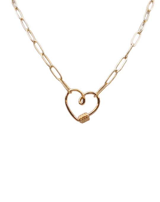 Heart Link Gold Paperclip Chain Necklace (18" / White Crystal Studded) | Love You More