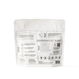 Back view of the "Golden Hour Clay Mineral Soak | Bathorium" package showing detailed usage instructions, product benefits, and wellness supplement information.