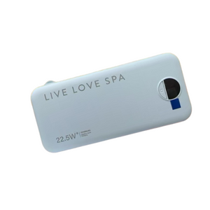 Sleek light blue Portable Charger Fast Charging Power Bank | Live Love Spa with 22.5W output and compact design for convenient on-the-go device charging.