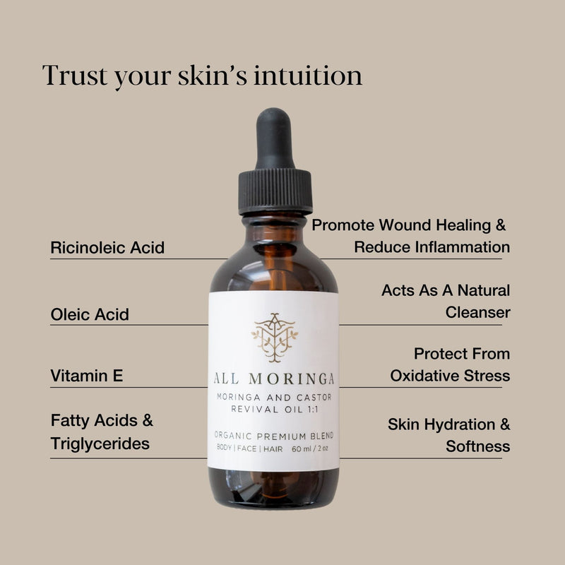 Premium Pure 100% All Natural Organic Moringa Oleifera Cold Press Seed Oil and Castor Oil 1:1 blend 2oz | All Moringa