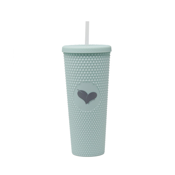 Custom Studded Tumbler | Live Love Spa in soft mint color with textured studded exterior and matching lid and straw, designed for stylish hydration during skincare and wellness routines.