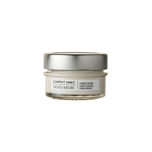 Small jar of Sacred Nature Hydra Cream | [ comfort zone ] with a silver lid, designed for skincare and hydration purposes.