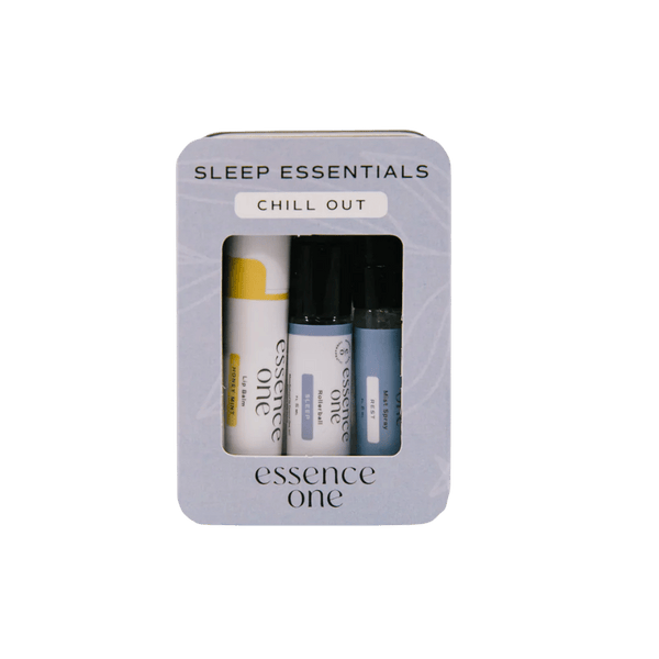 Sleep Essentials - "Chill Out" | Essence One set featuring wellness supplements and skincare products designed to promote relaxation and restful sleep.