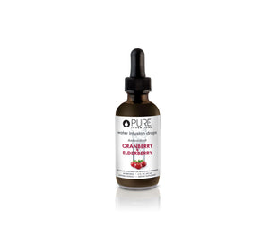 Bottle of Super Fruit Extracts Water Infusion Drops - Cranberry + Elderberry | Pure Inventions with dropper cap, designed for enhancing water with natural fruit extracts.